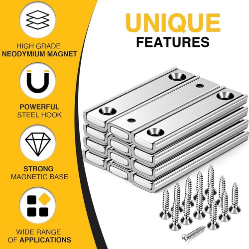 DIYMAG Neodymium Rectangular Pot Magnets - Strong Hold with Countersunk Holes, 60x13.5x5mm, Pack of 8