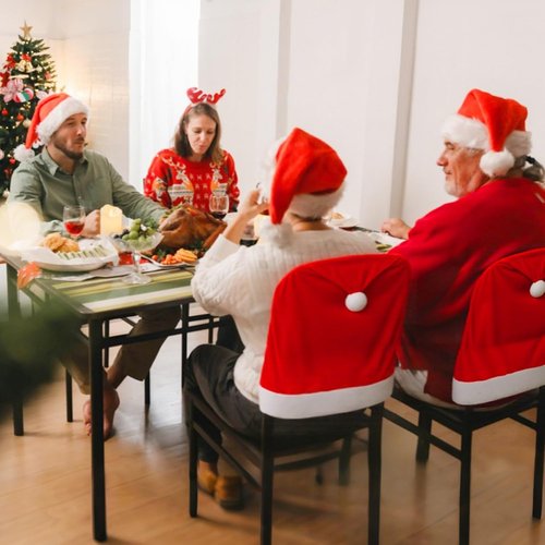 Hongsome Christmas Chair Back Covers - Set of 4 Cute Santa Hat Decorations for Holiday Dining