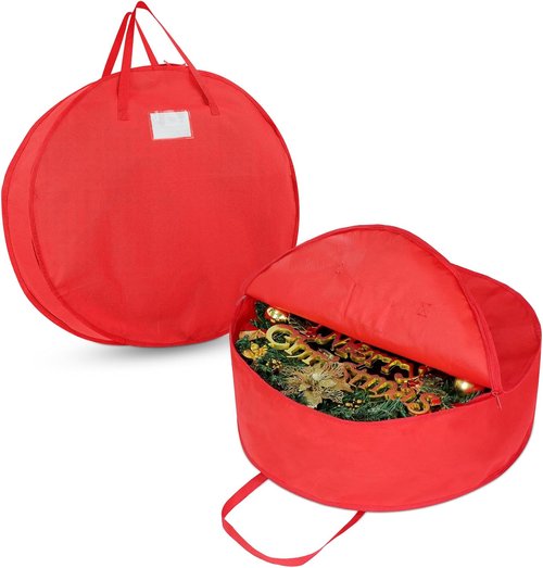 Demao Christmas Wreath Storage Bag - 24 Inch Organizer for Holiday Garland & Artificial Wreaths | Pack of 2 with Labels & Handles