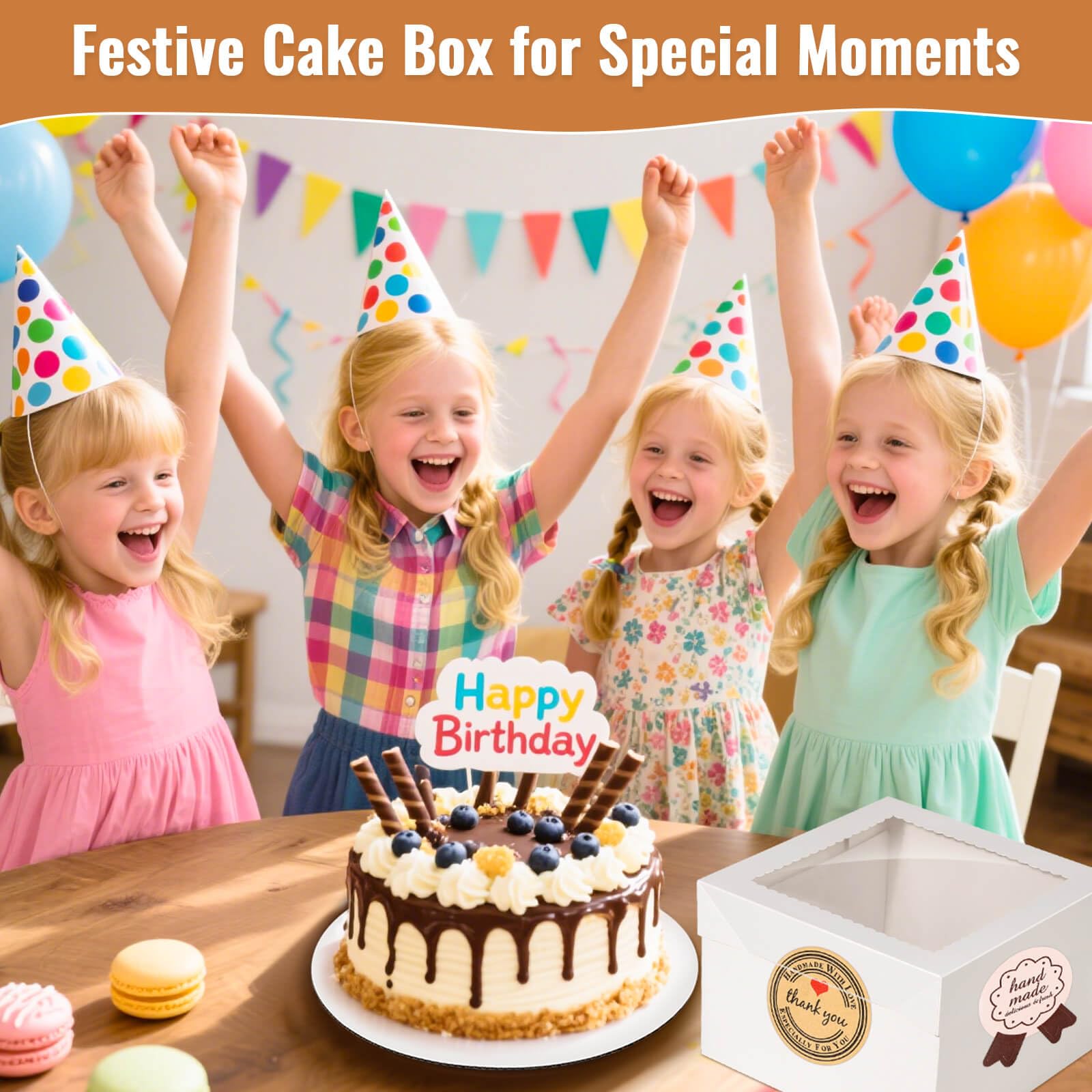 Tetutor 12 Pcs Cake Boxes 12 inch,12x12x8 Inches Cake Box with Window, 5 Pcs Tall 12x12 Cakes Boxes with 5 Pcs Cake Boards, Large Baking Boxes, White Square Cakes Containers for Multi-Layer Cakes