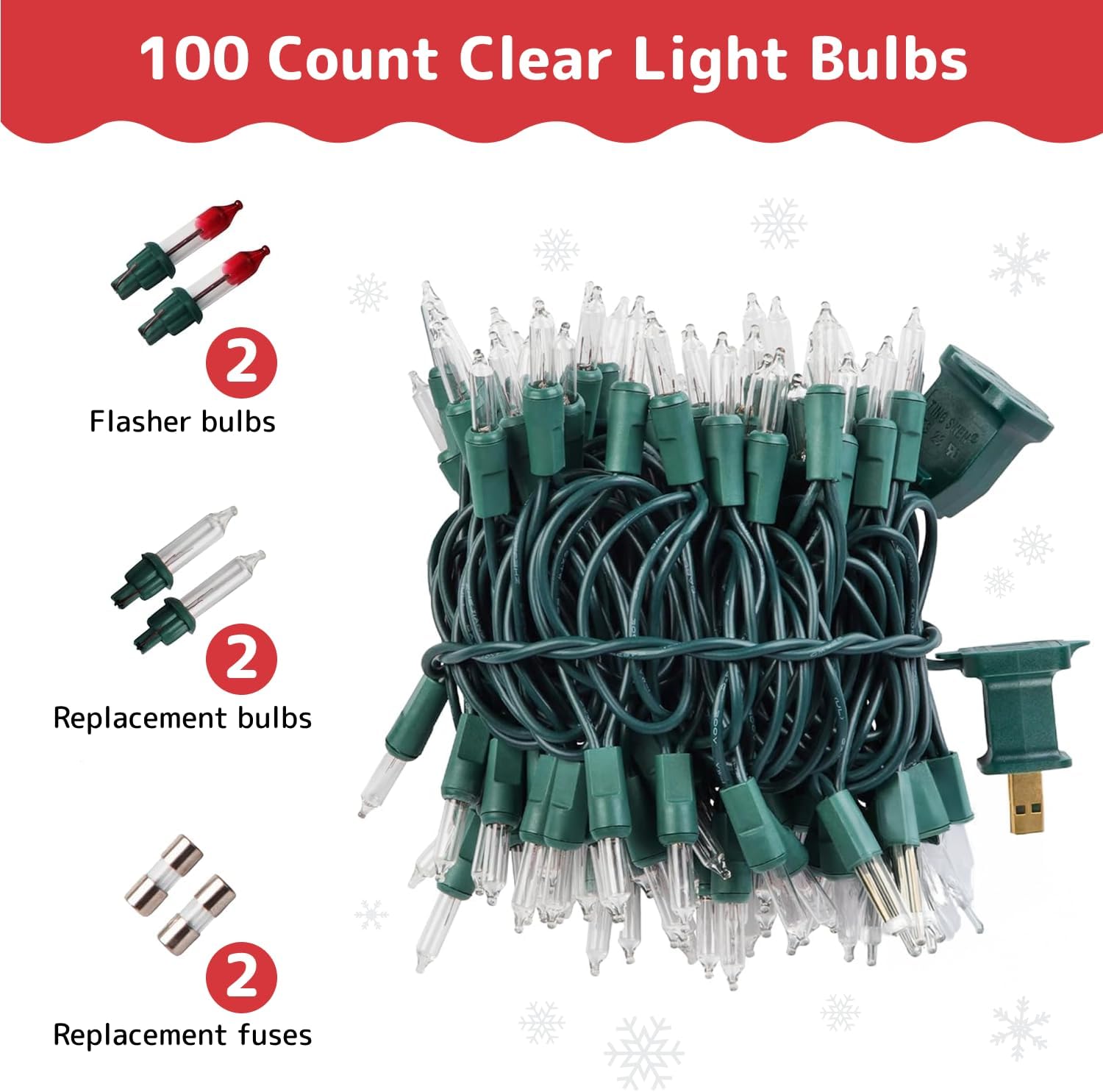 PREXTEX 100 Count Clear Christmas Lights - Ultra Bright 20 ft String Lights for Indoor/Outdoor Use