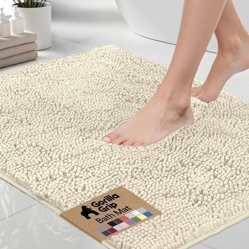 GORILLA GRIP Bath Rug Mat - Soft Absorbent Chenille | Quick-Dry Microfiber 36x24 Ivory Cream