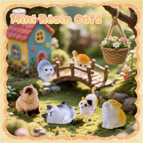 Exasinine Miniature Cat Figurines - 12 Cute Kittens for Fairy Garden & DIY Terrarium Decor