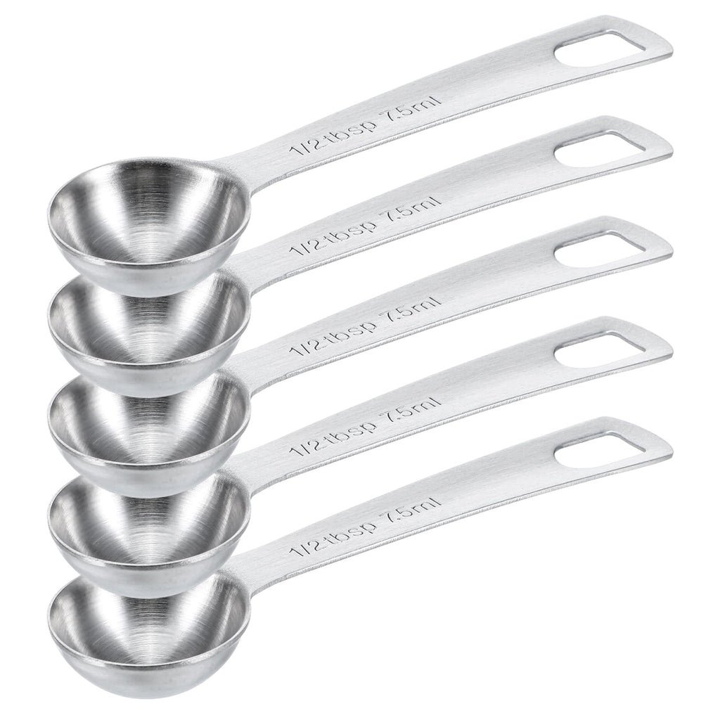 5 PCS Measuring Spoons Tablespoon Measuring Spoon 1/2 tbsp (1.5 tsp | 7.5 ml | 7.5 cc| 1/4 oz) Stainless Steel Measurings Spoons for Kitchen Cooking Spoon(Silver)
