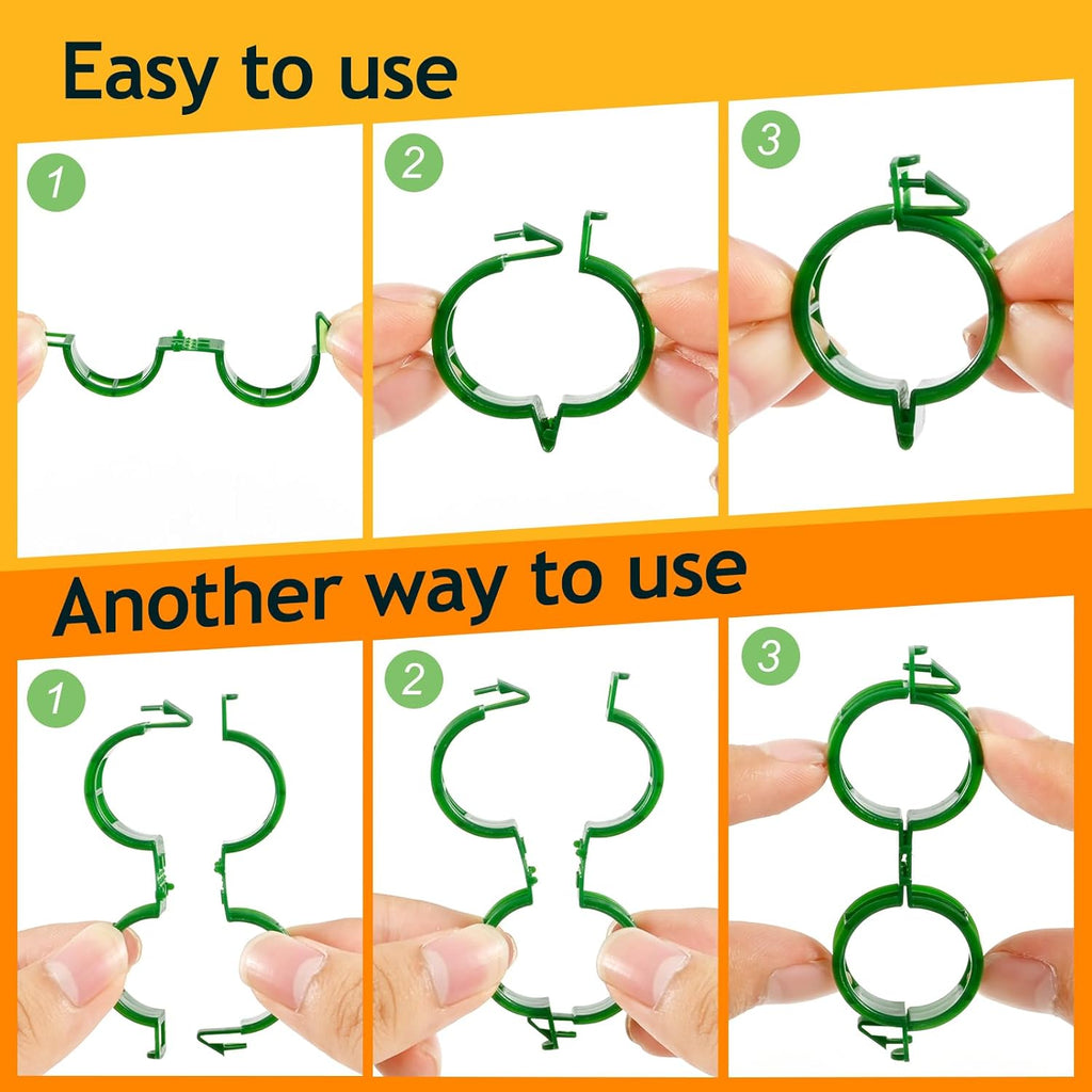 Skiennix 200Pcs Plant Support Clips - Secure Tomato & Grape Vine Clamps for Garden Netting (Green)