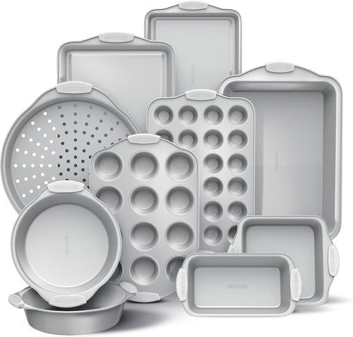 Country Kitchen Nonstick Bakeware Set - Heavy Duty & Durable 10-Piece Stackable Baking Set, Silver