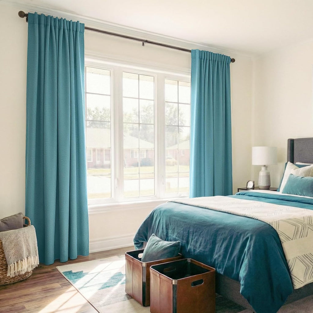 Skiennix 100% Blackout Curtains - Thermal Insulated Drapes for Bedroom | 50" W x 90" L, Dark Cyan