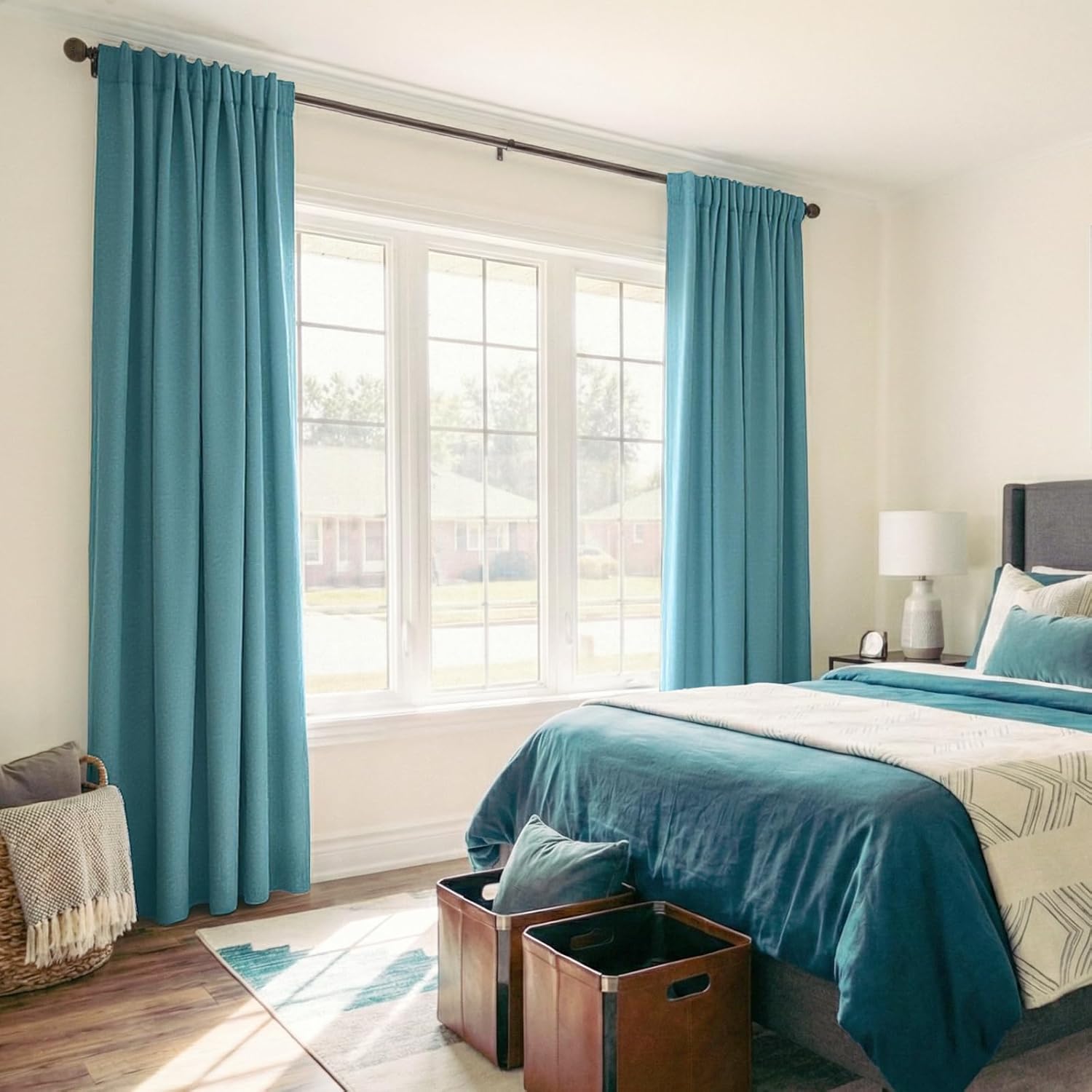 Skiennix 100% Blackout Curtains - Thermal Insulated Drapes for Bedroom | 50" W x 90" L, Dark Cyan