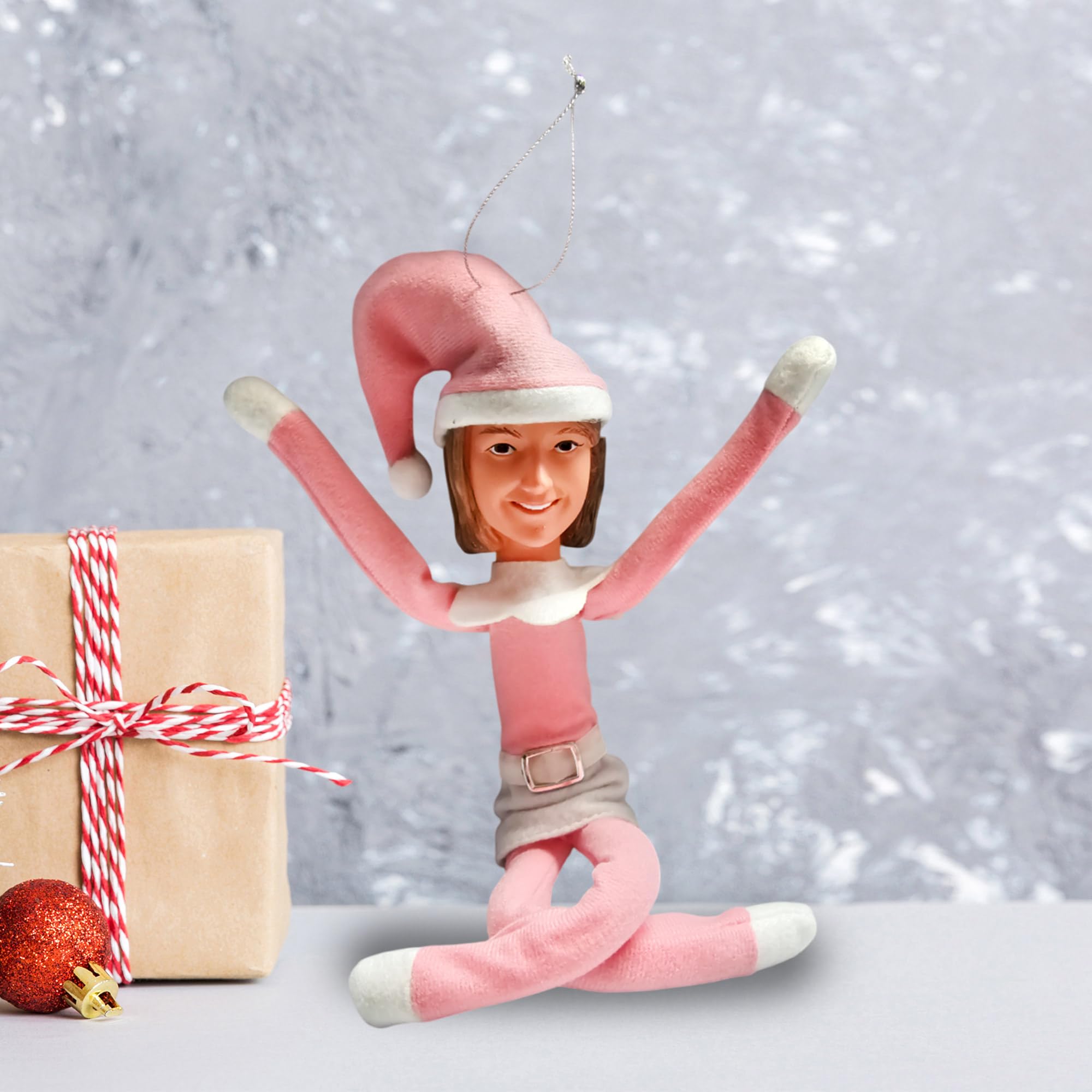Party Monkeys Bend and Pose Pink Timeless Holiday Charm Martha Elf 35cm Ornament – Handmade Pink Christmas Elf Decoration for Tree, Mantel, Shelf, and Holiday Party Décor
