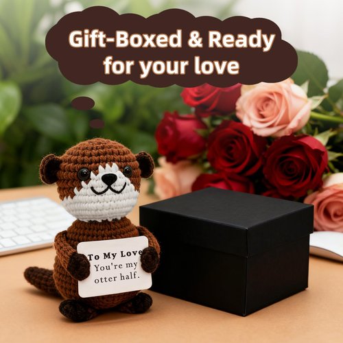 Kinninsion Anniversary Birthday Easter Basket Gifts for Husband Wife Boyfriend Girlfriend Him Her Handmade Otter Mothers Fathers Day Sea Otter Decor Funny Emotional Crochet Animals for Men Women