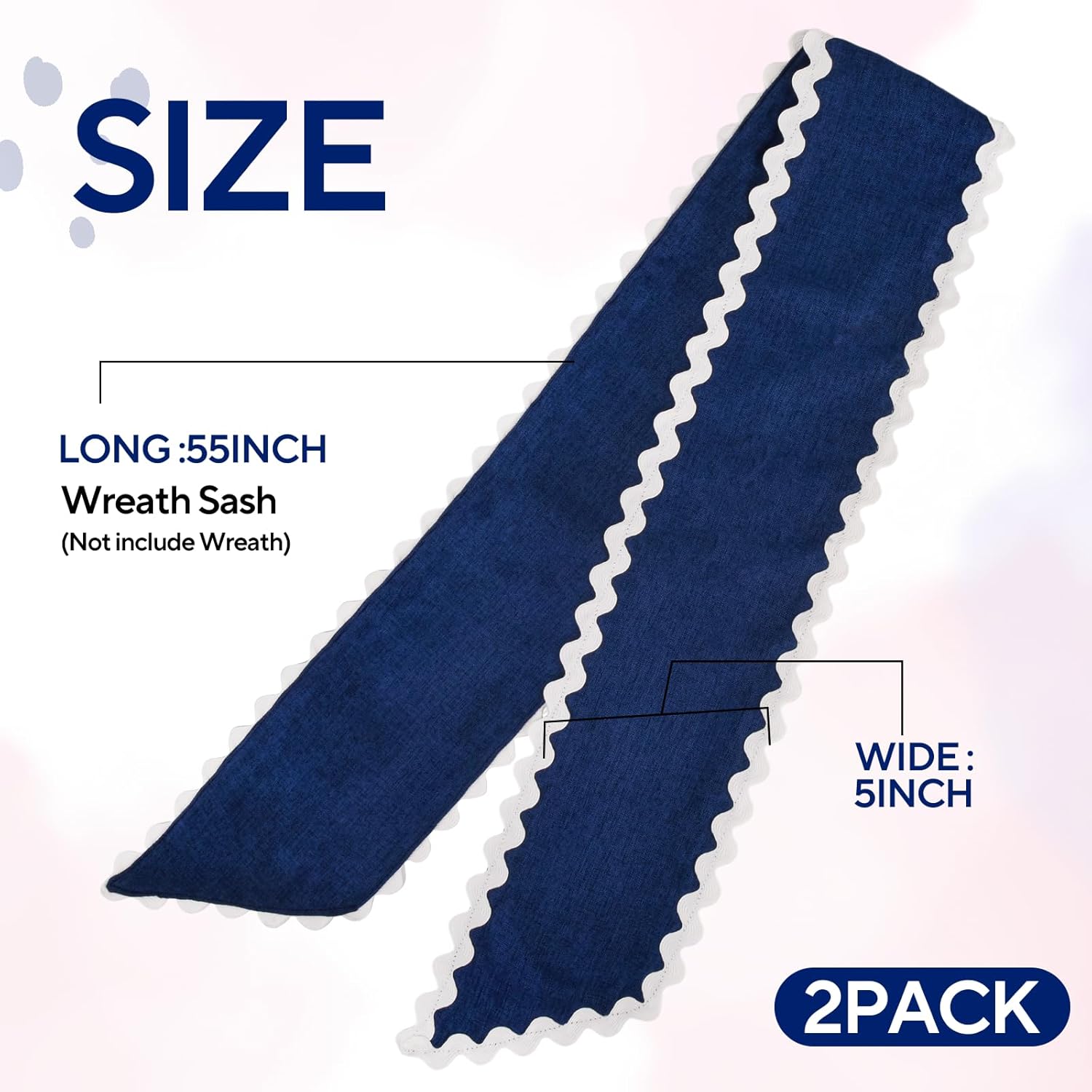 Skiennix Scalloped Wreath Sash - Ruffle Ribbon Bow for Front Door Decor | Navy & White, 2 Pcs