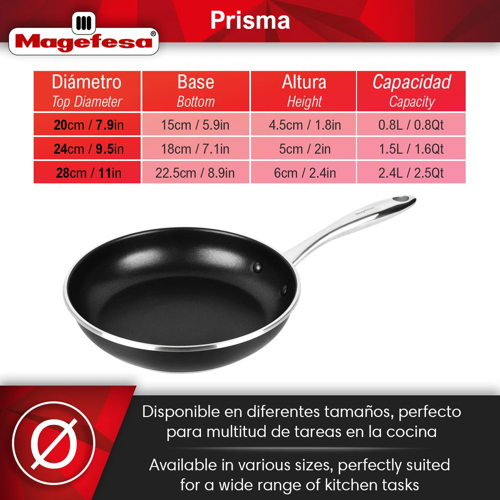 Magefesa Prisma Frying Pan Set, 7.9" & 11", 18/10 Stainless Steel, Triple-Layer Nonstick, Works on All Stovetops Including Induction, Oven Safe to 392°F, Dishwasher Safe, Durable Cooking Skillets
