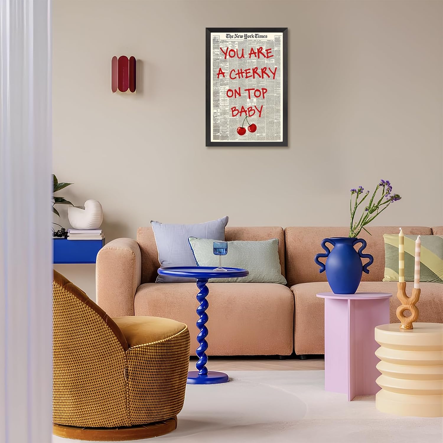Trendy Canvas Wall Art - 'You Are A Cherry On Top' Inspirational Quote | Black & White 8x10in Framed Decor