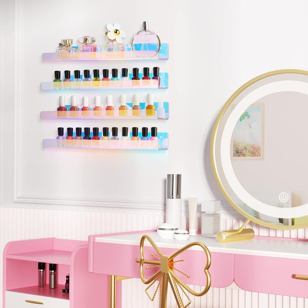 Upsimples Acrylic Wall Shelves - 15” Display Shelf for Perfume & Skincare | Iridescent 4-Pack