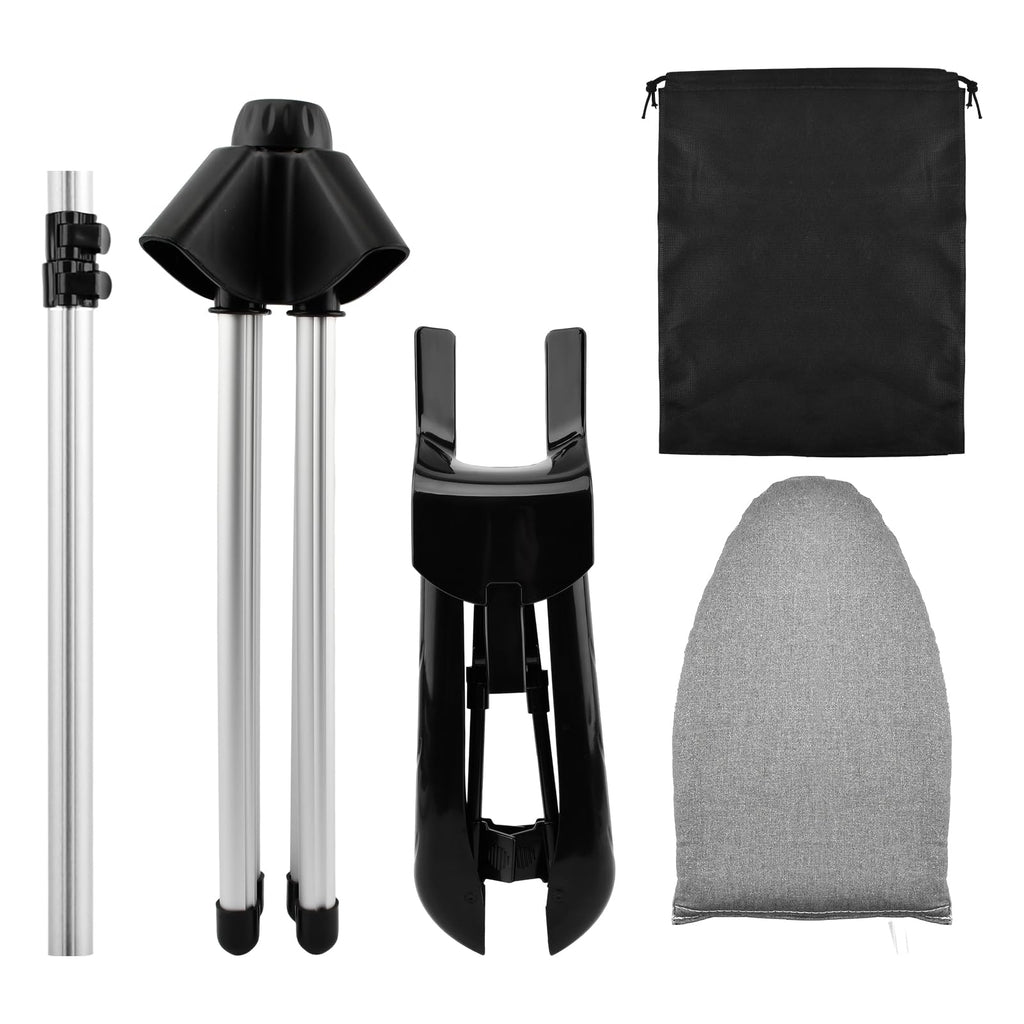 Londehuhai Garment Steamer Stand with Rotating Hanger & Heat-Resistant Glove - Adjustable Aluminum Alloy Ironing Rack for Pants, Jeans, Dresses - Folding Steamer Holder for Clothes(Color:Black)