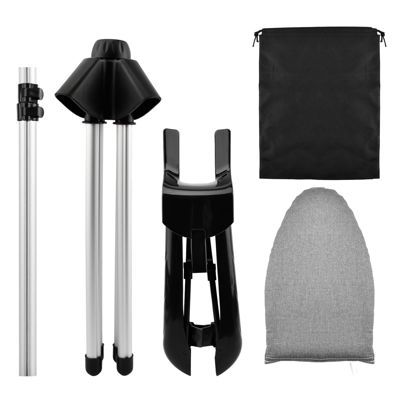 Londehuhai Garment Steamer Stand with Rotating Hanger & Heat-Resistant Glove - Adjustable Aluminum Alloy Ironing Rack for Pants, Jeans, Dresses - Folding Steamer Holder for Clothes(Color:Black)