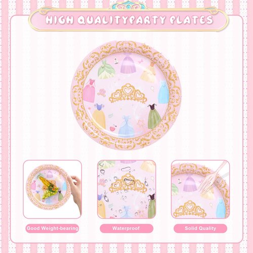 175Pcs Princess Paper Plates Napkins, Princess Themed Birthday Party Decorations Pink Party Supplies Disposable Dinnerware Set Plate, Utensils, Cup, Napkin, Tableware Set, Serve 25 Guests