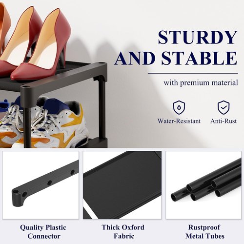 Kitsure Shoe Rack - Stackable 5-Tier Non-Woven Shoe Organizer for Closet & Entryway - 27.5" Wide, Black