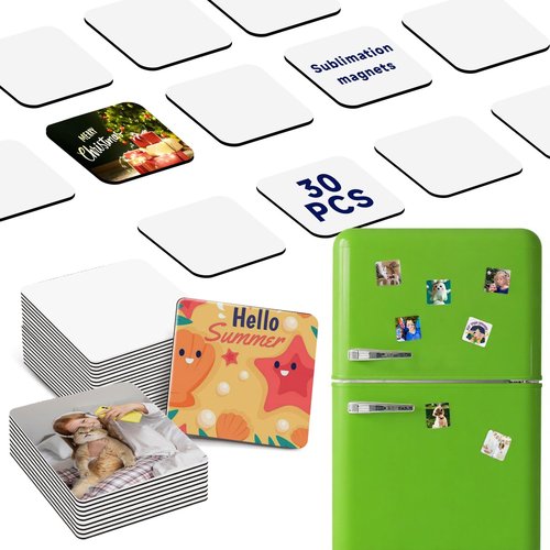 Sublimation Magnets Custom Fridge Magnets Personalized Sublimation Blanks Bulk for Home Kitchen Refrigerator Microwave Oven DIY Craft Gifts (30, White, 2.95" x 2.95")