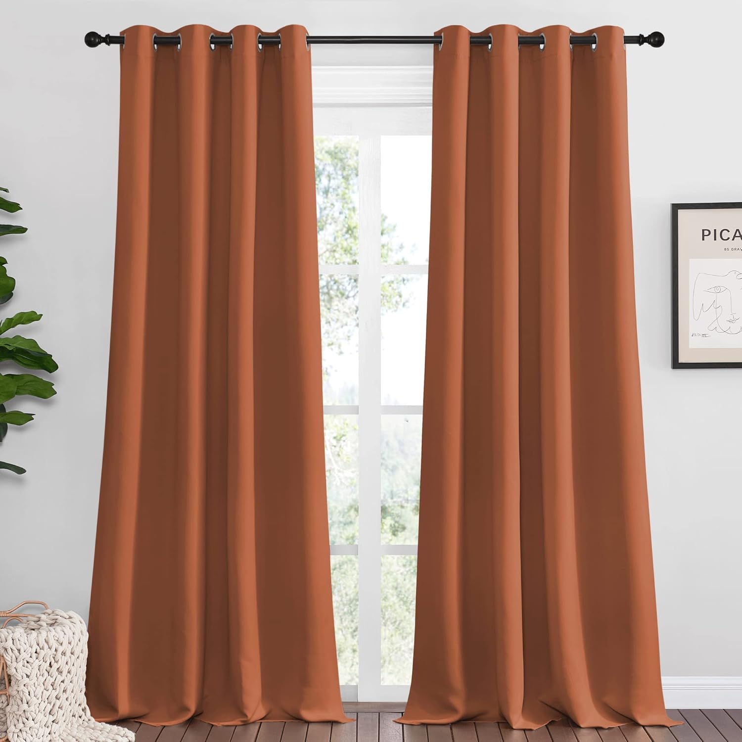 NICETOWN Burnt Orange Blackout Curtains - 55" x 102", 2-Piece Grommet Panels for Modern Dining Room