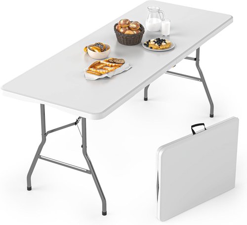 Heavy-Duty 6FT Folding Table by [Brand Name] - Portable Plastic Utility Table for Indoor/Outdoor Events | White