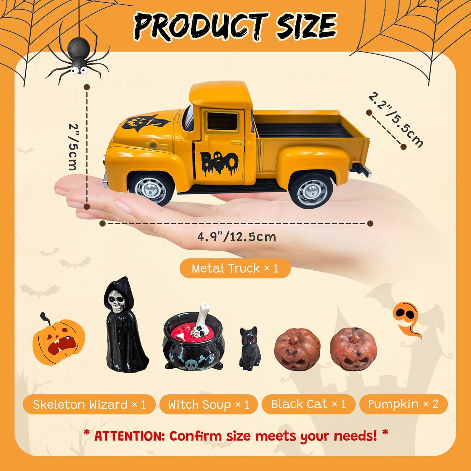 Skiennix Halloween Skeleton Decorations - Vintage Metal Truck with Miniature Scene & Jack-o'-Lanterns | Indoor Decor