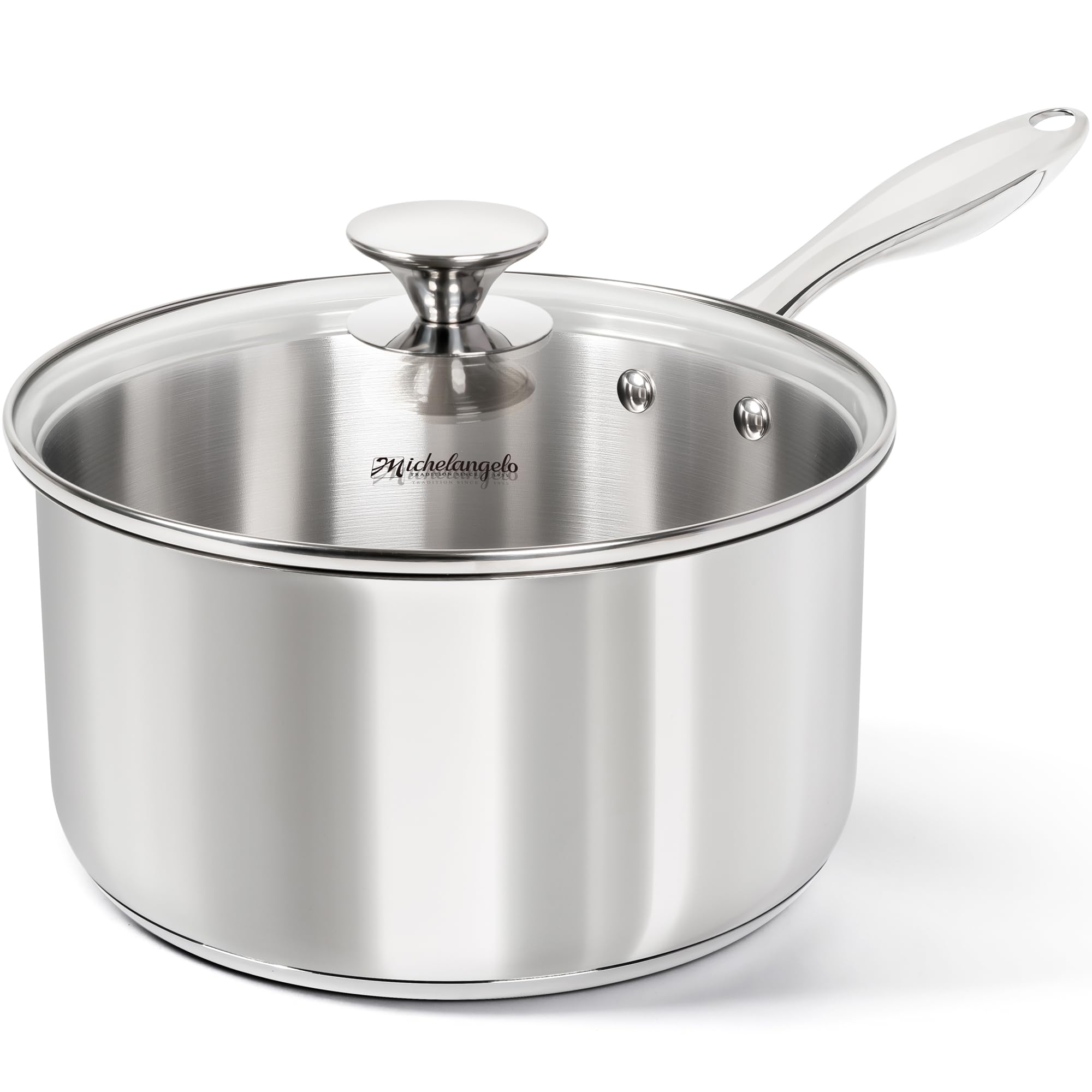 MICHELANGELO 4 Quart Saucepan with Lid, Thick Bottom Stainless Steel Saucepan with Cover, 4 QT Sauce Pot, Induction Ready & Dishwasher Safe