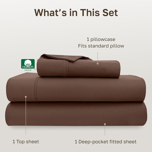 California Design Den Twin XL Bed Sheets Set - 100% Cotton, 400 Thread Count, Silky Smooth - Espresso Chocolate Brown
