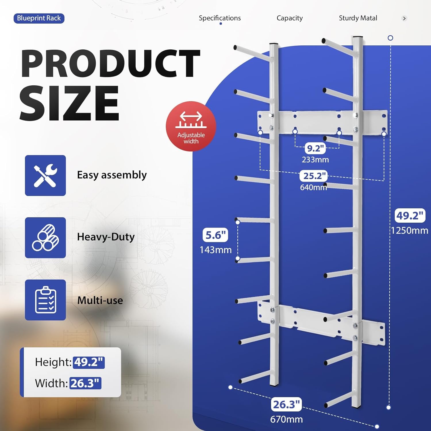 Skiennix Wall Mount Blueprint Storage Rack - Heavy Duty Roll File Holder for Plans & Posters | 320 lbs Capacity