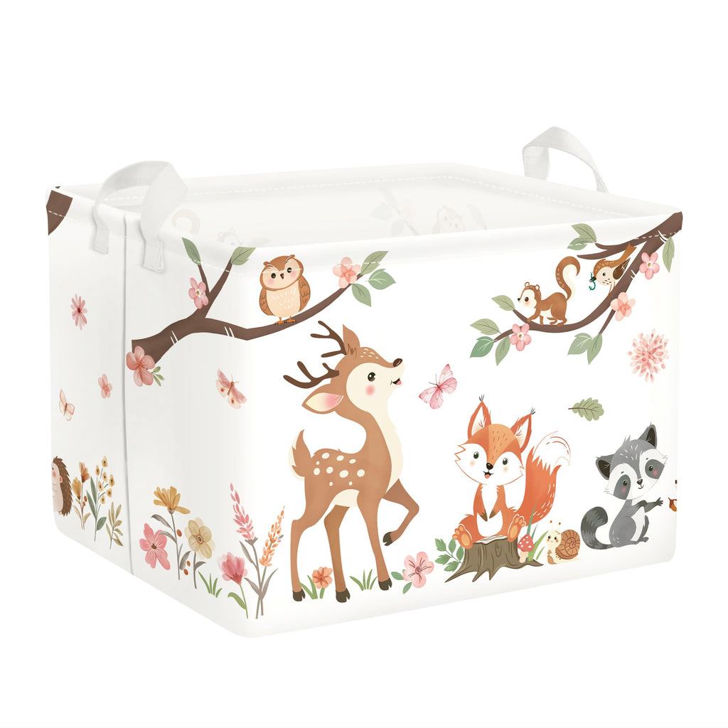 Clastyle Forest Animal Baby Storage Basket Leaf Kid Laundry Hamper Boy Girl Gift Toy Box Collapsible Clothes Organizer Nursery Bin for Bedroom, Pink Deer, 40x30x30 cm
