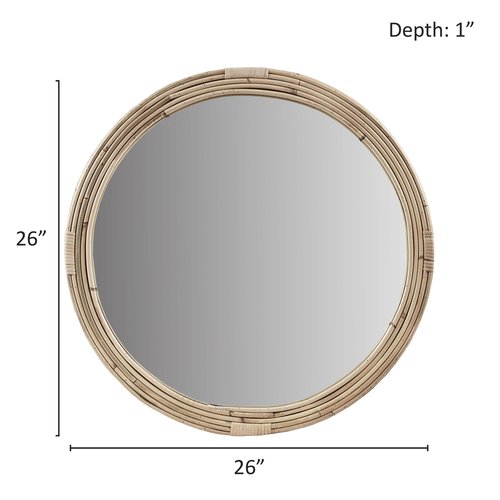 Martha Stewart Natural Rattan Round Wall Mirror for Wall, Handwoven Frame Circle Wall Mirror, Vanity, Livingroom, Entryway, Bedroom, Easy Hanging Wall-Mounted Mirror - Natural Luna