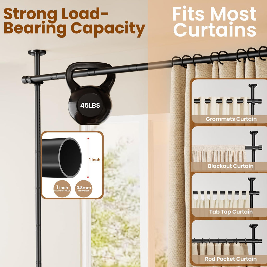 BONPALLY Room Divider Curtain Rod for Wide Space Room Separation, 28-171inch(W) 4-10ft(H) Adjustable No Drilling Tension Curtain Rods, Heavy Duty Temporary Privacy Wall Divider, Black