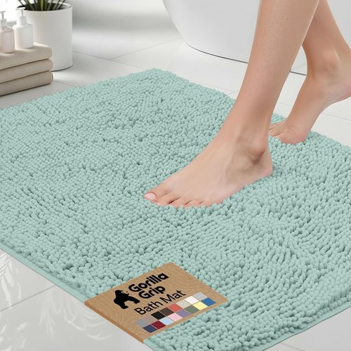 GORILLA GRIP Bath Rug Mat - Thick Soft Absorbent Chenille | Quick Dry Microfiber, 24x17, Seablue