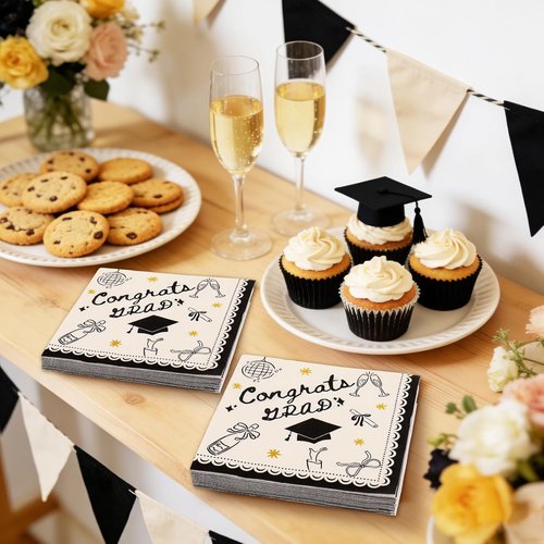 FYSUIMU Graduation Cocktail Napkins - 50 Pcs 3-Ply Disposable Paper for Grad Party Celebrations