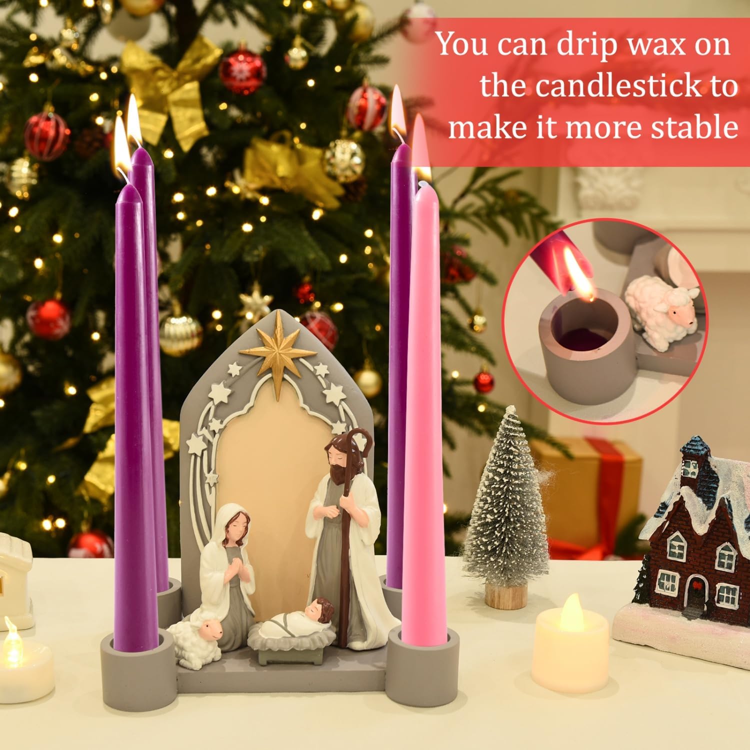 Nativity Advent Candle Holder - Elegant Resin Design for Home & Church Decor | Perfect Centerpiece