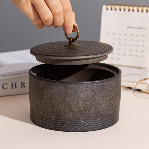 SILINE Ceramic Canister,16.9 Oz /500ml Food Storage Jar for Tea,Coffee Beans,Herb,Candy,Spices,Nuts (Stone Golden)