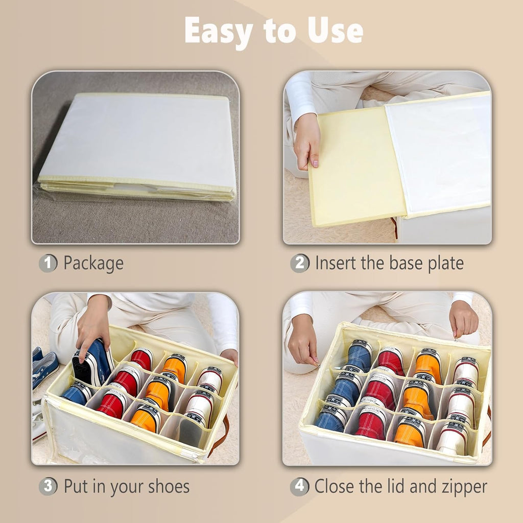 Patinao Shoe Storage Box Organizer - 3 Pack Stackable Clear Lids for 36 Pairs | Space Saver for Closet