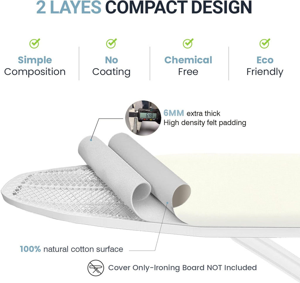 UniSimp Ironing Board Cover - Extra Thick Natural Cotton, Scorch & Stain Resistant | 15"x54", Beige