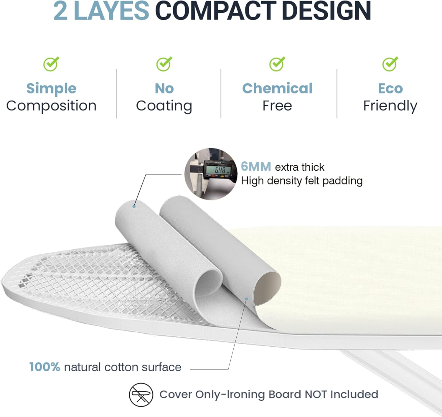 UniSimp Ironing Board Cover - Extra Thick Natural Cotton, Scorch & Stain Resistant | 15"x54", Beige