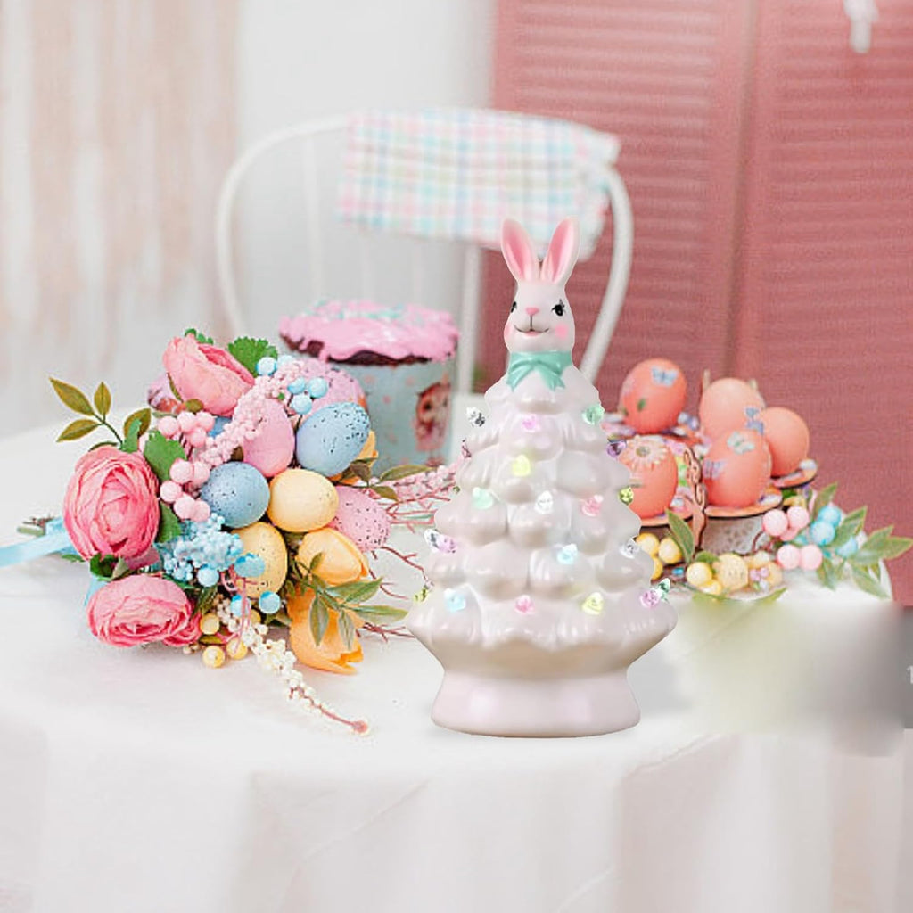 Skiennix Bunny Lamp - Glowing Ceramic Tree with Colorful Light | Easter Night Light Decor