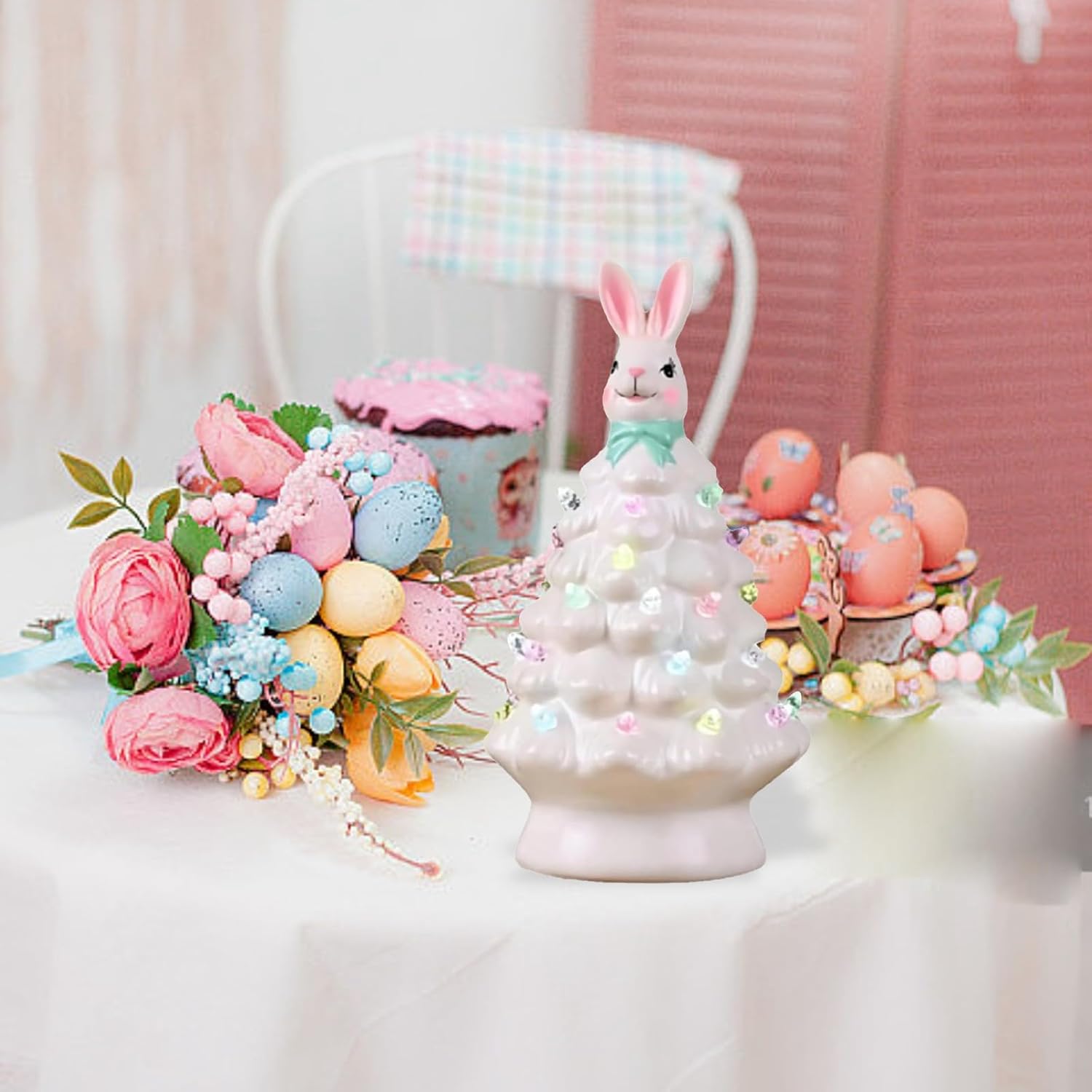 Skiennix Bunny Lamp - Glowing Ceramic Tree with Colorful Light | Easter Night Light Decor