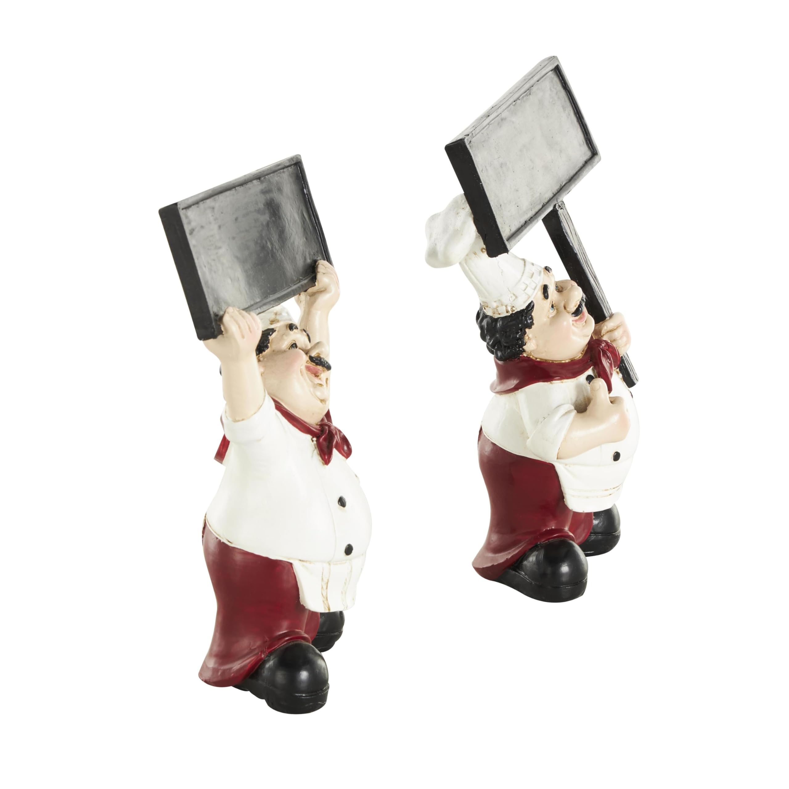 Deco 79 Polystone Chef Decorative Sculpture Kitchen Decorative Figurine Home Decor Statue with Chalkboard, Accent Figurine 10" x 6" x 14", White