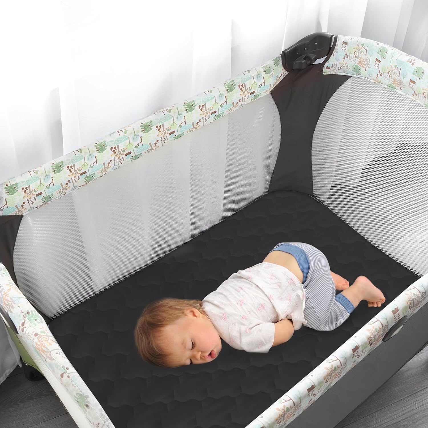 Skiennix Pack and Play Mattress Pad - Waterproof Quilted Sheets | 39" x 27" Fitted, Black