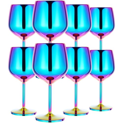 Zopeal 8 Set Stainless Steel Wine Glasses 18 oz Stainless Steel Stem Wine Goblets Unbreakable Metal Cups for Outdoor Camping Travel Picnic Christmas Party Wedding Anniversary Birthday Event (Colorful)