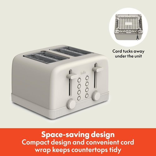 Bella 4-Slice Toaster - 6 Shade Settings with Reheat & Cancel Functions | Removable Crumb Tray, 900 Watts