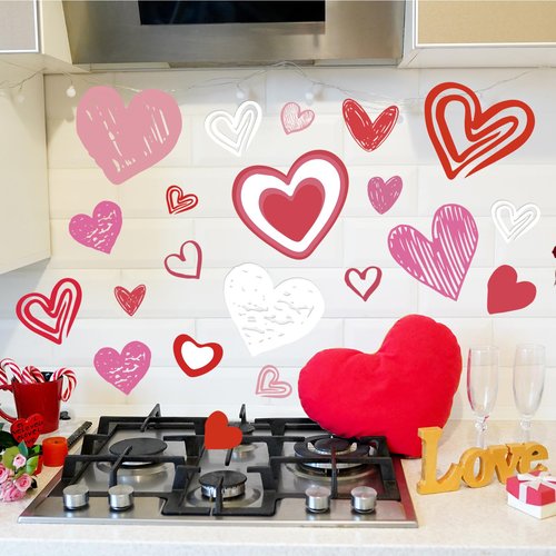 JarThenaAMCS 9 Sheets Valentine Wall Stickers Love Heart Wall Decals Large Room Mural Stickers for Wedding Anniversary Party, 7.9 x 11.8 Inch
