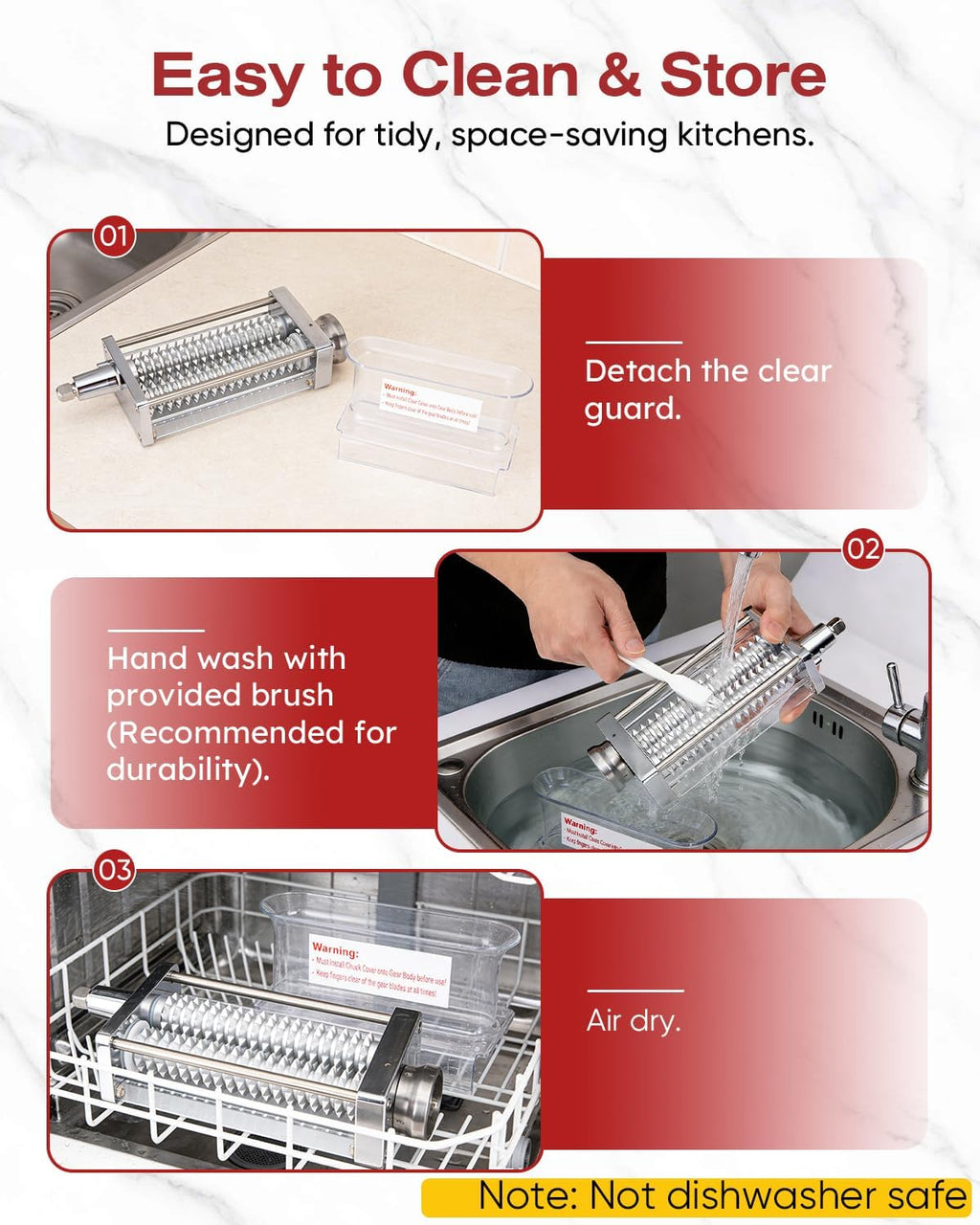 Skiennix Adjustable Meat Tenderizer Attachment - 3 Thickness Settings for KitchenAid Mixers | Durable Metal Wheel & Tall Chute