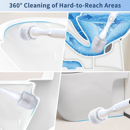 Electric Toilet Brush, HKFIF Toilet Brush and Holder Set, 360 Degree Powerful Cleaning Easily Eliminate Stains and Residue, 2 Speeds Rechargeable Motorized Toilet Scrubber (White)