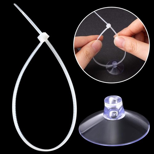 ANCIRS 30pcs Suction Cups - 25mm Rubber Holders with 50 Transparent Zip Ties for Home & Aquarium Decor