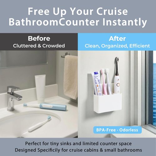 Magnetic Toothbrush Holder for Cruise Ship Cabins – Cruise Essentials 2026 & Travel Must Haves – Wall-Mounted Cruise Bathroom Organizer for Alaska & Caribbean Staterooms (White)
